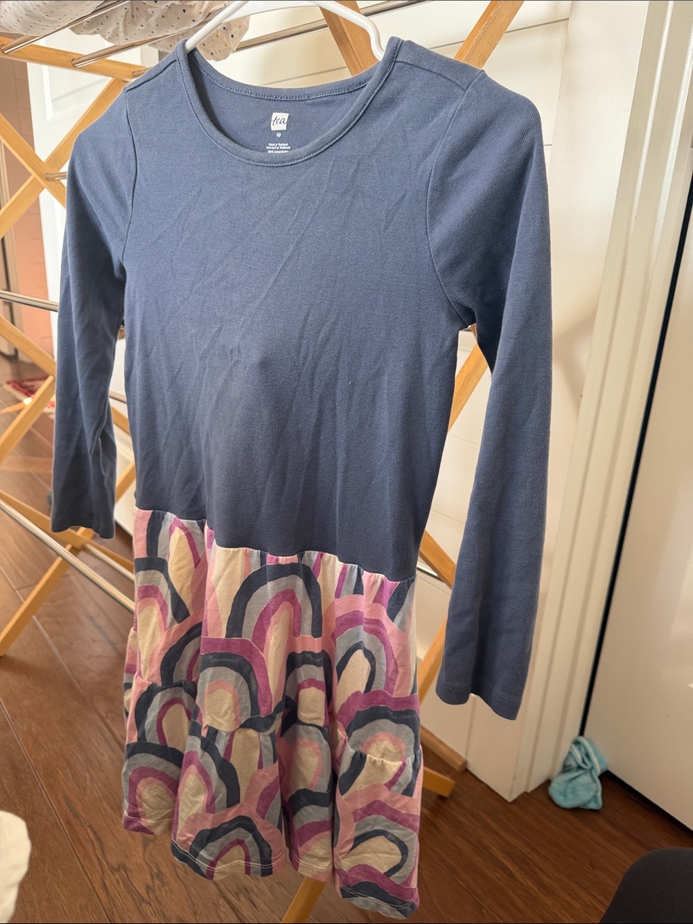 Tea Collection Navy Long-Sleeve Dress with Pink & Purple Rainbow Skirt